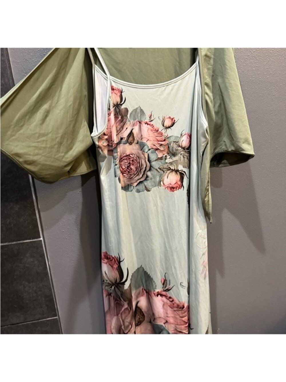 Floral Maxi Dress with Green Overlay
